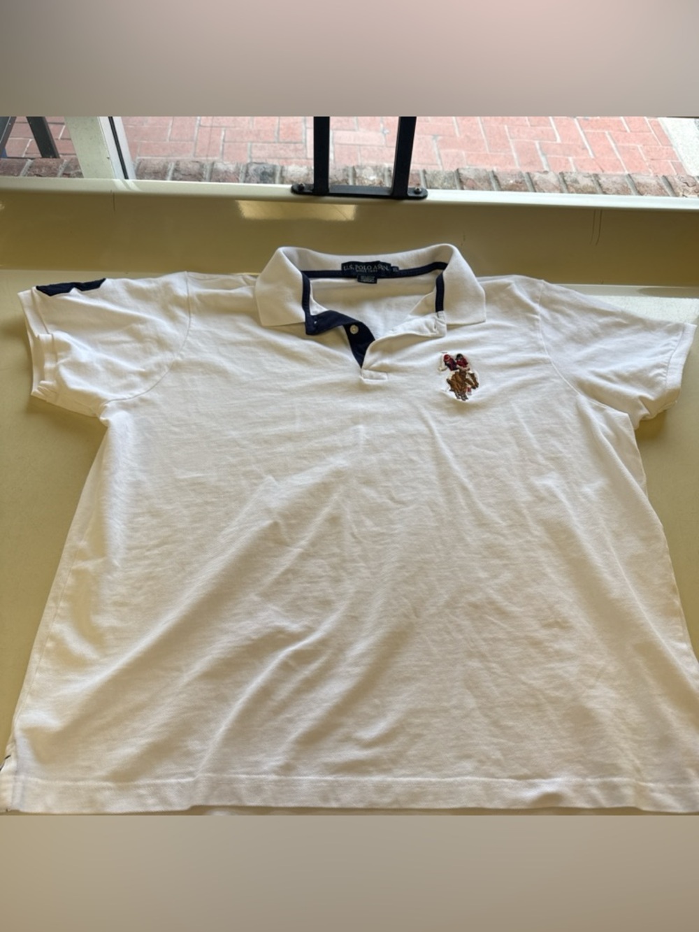 U.S. Polo Assn. White Kids Polo with Navy Trim and Embroidered Logo